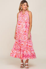 Pink Print Sleeveless Tiered Maternity Maxi