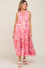 Pink Print Sleeveless Tiered Maternity Maxi