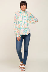 Green Floral Mock Neck Maternity Blouse