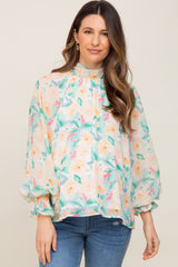 Green Floral Mock Neck Maternity Blouse