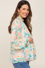 Green Floral Mock Neck Maternity Blouse