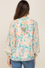 Green Floral Mock Neck Maternity Blouse