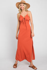 Rust Orange Sweetheart Front Cutout Maxi Dress