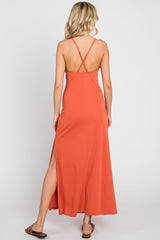 Rust Orange Sweetheart Front Cutout Maxi Dress