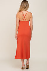 Rust Orange Sweetheart Front Cutout Maternity Maxi Dress