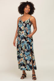 Black Floral Sleeveless Maxi Dress