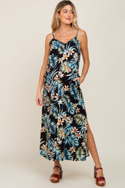 Black Floral Sleeveless Maternity Maxi Dress