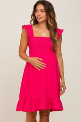 Fuchsia Textured Sleeveless Smocked Maternity Dress