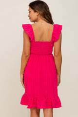 Fuchsia Textured Sleeveless Smocked Maternity Dress