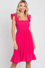 Fuchsia Textured Sleeveless Smocked Maternity Dress