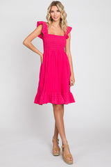 Fuchsia Textured Sleeveless Smocked Dress