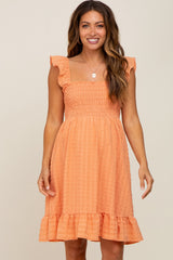 Peach Textured Sleeveless Smocked Maternity Dress