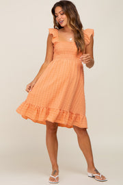 Peach Textured Sleeveless Smocked Maternity Dress