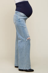 Light Blue Distressed Open Knee Wide Leg Maternity Jeans