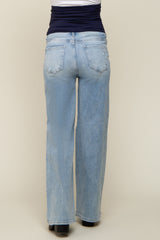 Light Blue Distressed Open Knee Wide Leg Maternity Jeans