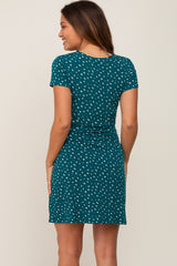 Teal Wrap Front V-Neck Short Sleeve Maternity Dress