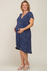 Navy Polka Dot Maternity/Nursing Plus Wrap Dress