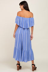 Blue Striped Off Shoulder Jumpsuit