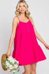 Fuchsia Front Button Tiered Dress