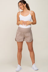 Taupe Curved Hem Active Maternity Shorts