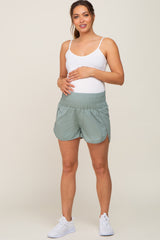 Sage Curved Hem Active Maternity Shorts