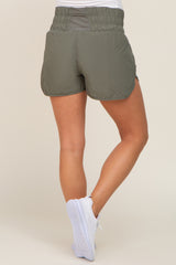 Olive Curved Hem Active Maternity Shorts