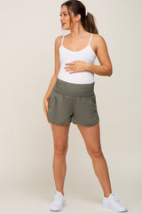 Olive Curved Hem Active Maternity Shorts