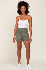 Olive Curved Hem Active Maternity Shorts