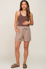 Beige Drawstring Cuffed Maternity Shorts