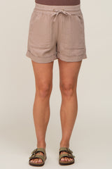 Beige Drawstring Cuffed Maternity Shorts