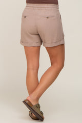 Beige Drawstring Cuffed Maternity Shorts