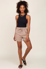 Beige Drawstring Cuffed Maternity Shorts