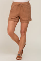 Camel Drawstring Cuffed Maternity Shorts