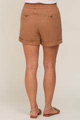 Camel Drawstring Cuffed Maternity Shorts