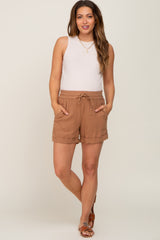 Camel Drawstring Cuffed Maternity Shorts