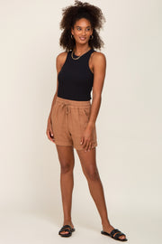 Camel Drawstring Cuffed Shorts