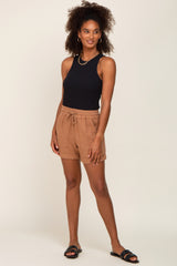 Camel Drawstring Cuffed Maternity Shorts