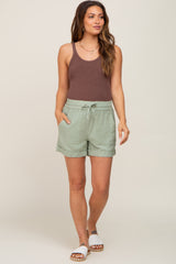 Mint Drawstring Cuffed Maternity Shorts