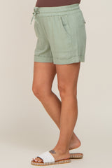 Mint Drawstring Cuffed Maternity Shorts