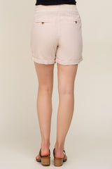 Beige Drawstring Cuffed Maternity Shorts