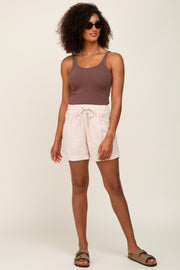 Beige Drawstring Cuffed Shorts