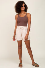 Beige Drawstring Cuffed Maternity Shorts