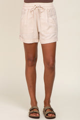 Beige Drawstring Cuffed Shorts