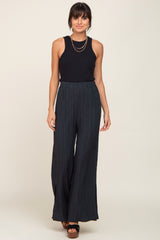 Forest Green Striped Textured Side Slit Pants