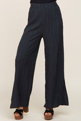 Forest Green Striped Textured Side Slit Pants