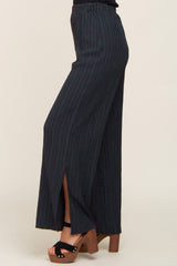 Forest Green Striped Textured Side Slit Pants