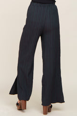 Forest Green Striped Textured Side Slit Pants