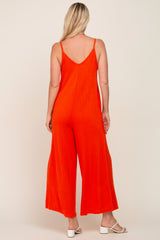 Orange Rib Knit Wide Leg Jumpsuit