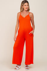 Orange Rib Knit Wide Leg Maternity Jumpsuit