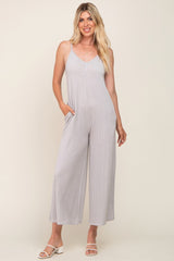 Grey Rib Knit Wide Leg Jumpsuit